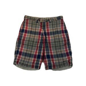 Vtg Polo Ralph Lauren Mens Reversible Shorts 32 Green Red Blue Plaid Distressed
